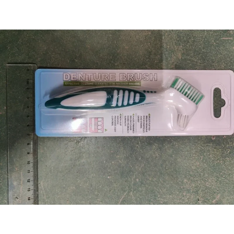 1개 틀니 세척용 가짜 이빨 브러시 이중 헤드 잇몸 클리너 구강 교정기 스케일링 핸들 재사용 가능한 관리 용품