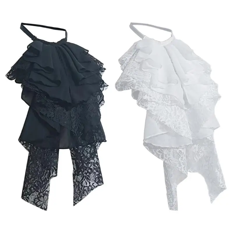 39BD Historical Reenactment Jabot Collar Layered Ruffle Lace Shirt Necktie for Women