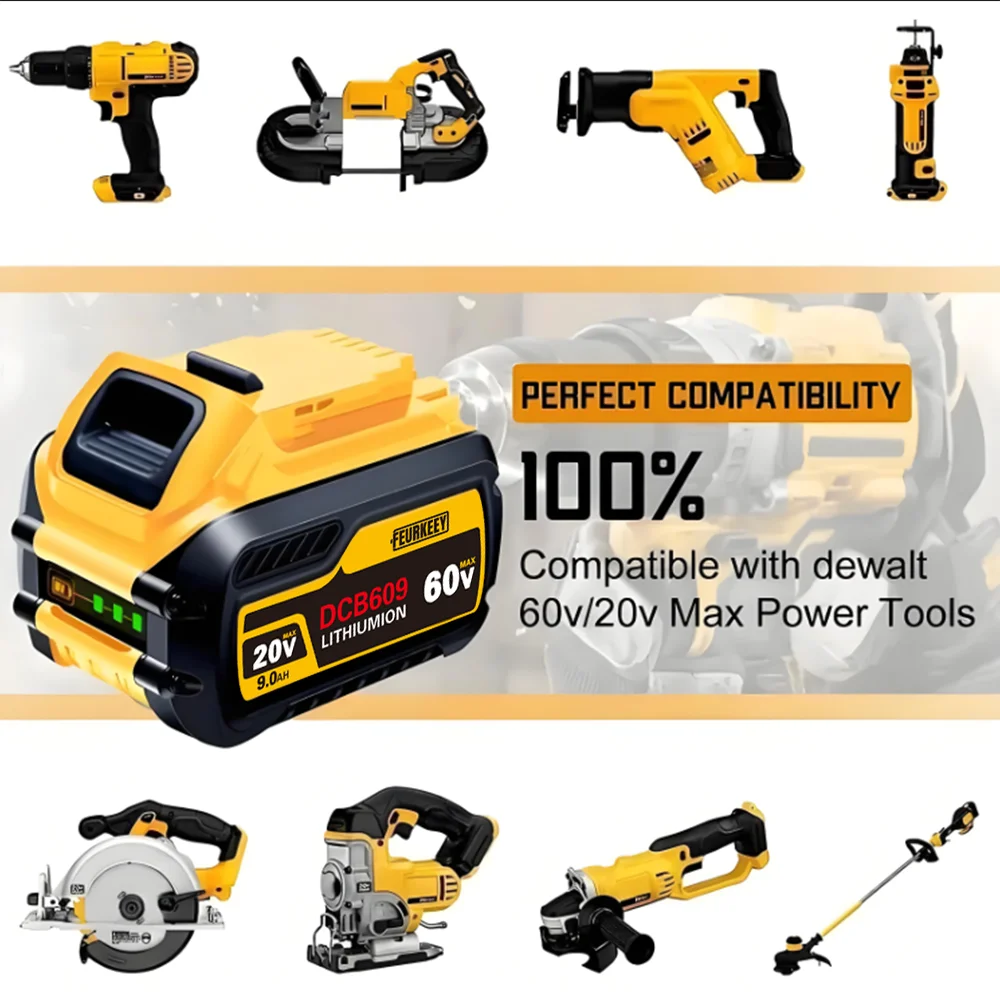 جديد لبطارية ديوالت 60 فولت 9000 مللي أمبير في الساعة DCB606 DCB609 بطارية لـ ديوالت 20 فولت/60 فولت شاحن دي وا بطارية ديوالي فليكس فولت باتي ديفيليونتريبت باكتوريري
