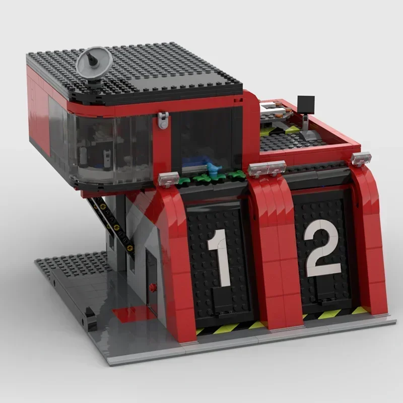 Seria Klocków Konstrukcyjnych Moc z Widokiem na Ulicę Miasta, Model Budynku Strażackiego, Technologiczne Klocki Modułowe DIY, Zabawka, Prezent na Święta