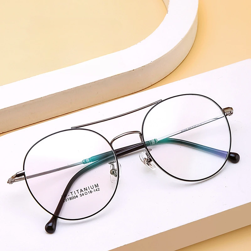 

54-18-142 Pure Titanium Ultra Light Retro Double Beam Myopia Glasses Men's round Frame Big Face Thin Face Prescription Frame