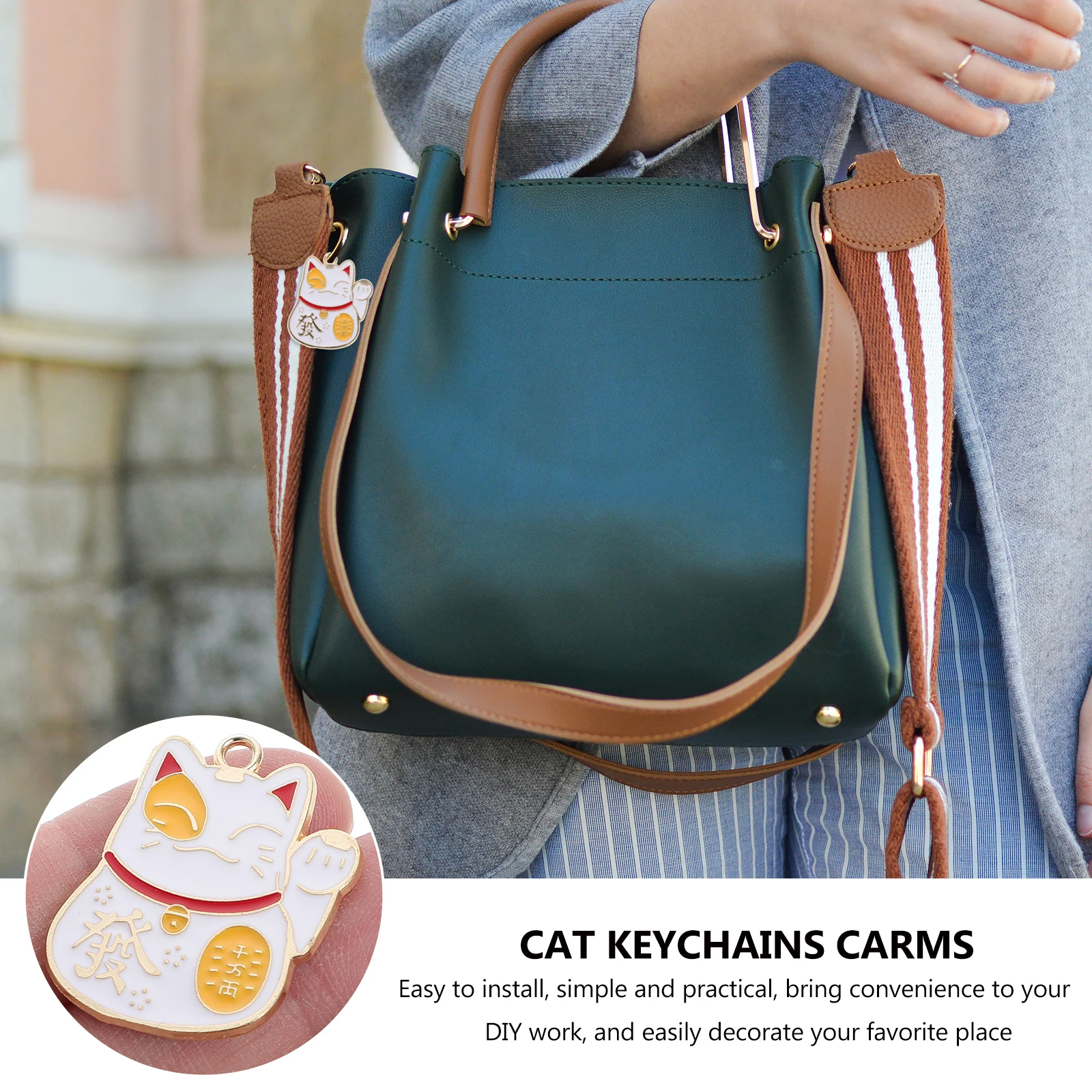 

20 Pcs Lucky Cat Keychain Charms Art Craft Pendant Bag Alloy Fortune School Cartoon DIY Keyring Pendants For Phone Chains