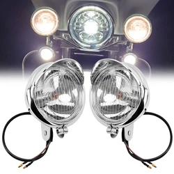 2PCS Chrome Universal Motorcycle Fog Lights Front Headlight Lamp DC12V For Harley Bobber Chopper Cruisers Touring Custom