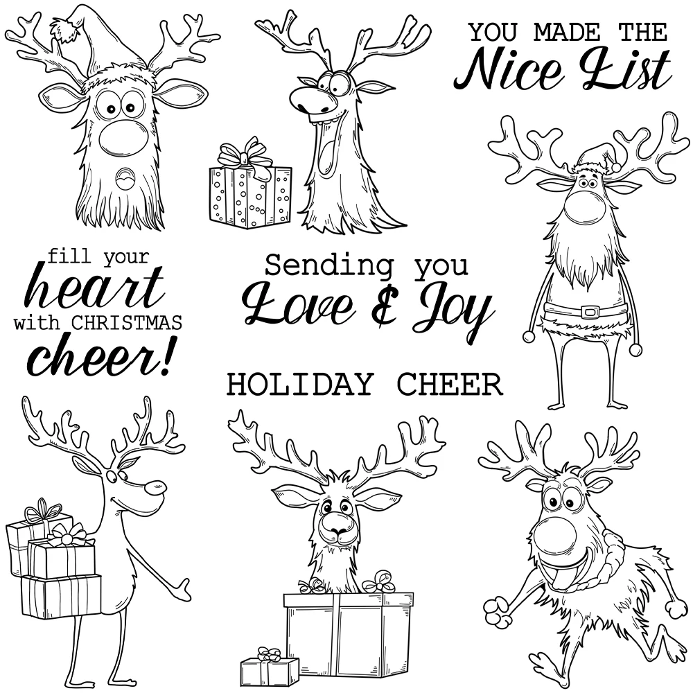 Mangocraft Winter Christmas Funny Reindeer Cutting Dies Clear Stamp DIY Scrapbooking Metal Dies Silicone Stamp Cards Album Decor