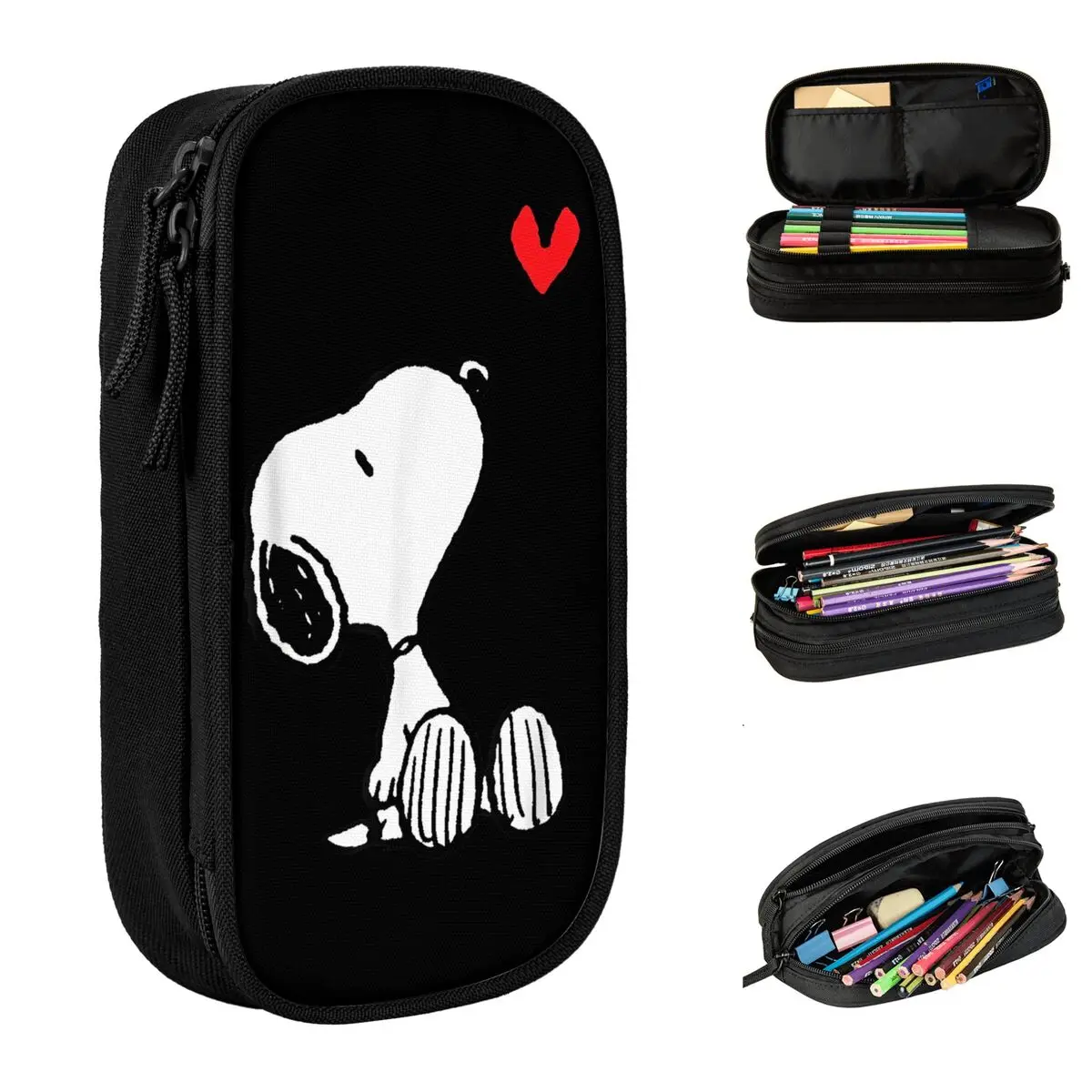 

Peanuts Heart Sitting Snoopy Pencil Cases Lovely Pen Box Bag Student Large Storage Office Gifts Pencil Pouch