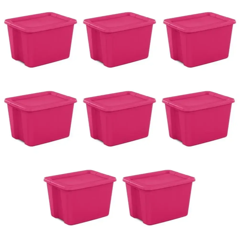 

Fuchsia Burst 18 Gallon Tote Box Set of 8 Stackable Household Storage Solution