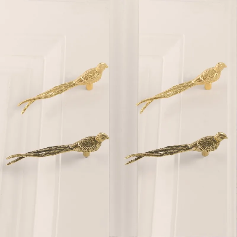 New Chinese Long Tailed Bird Brass Door Handle China-Chic Creative Animal Cabinet Door Handle Drawer Copper Handle Antique