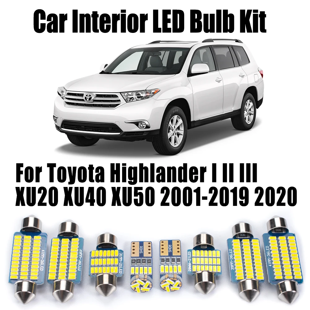 Canbus For Toyota Highlander I II III XU20 XU40 XU50 2001-2019 2020 Reading Map Dome Lamp Car Accessories LED Interior Light Kit