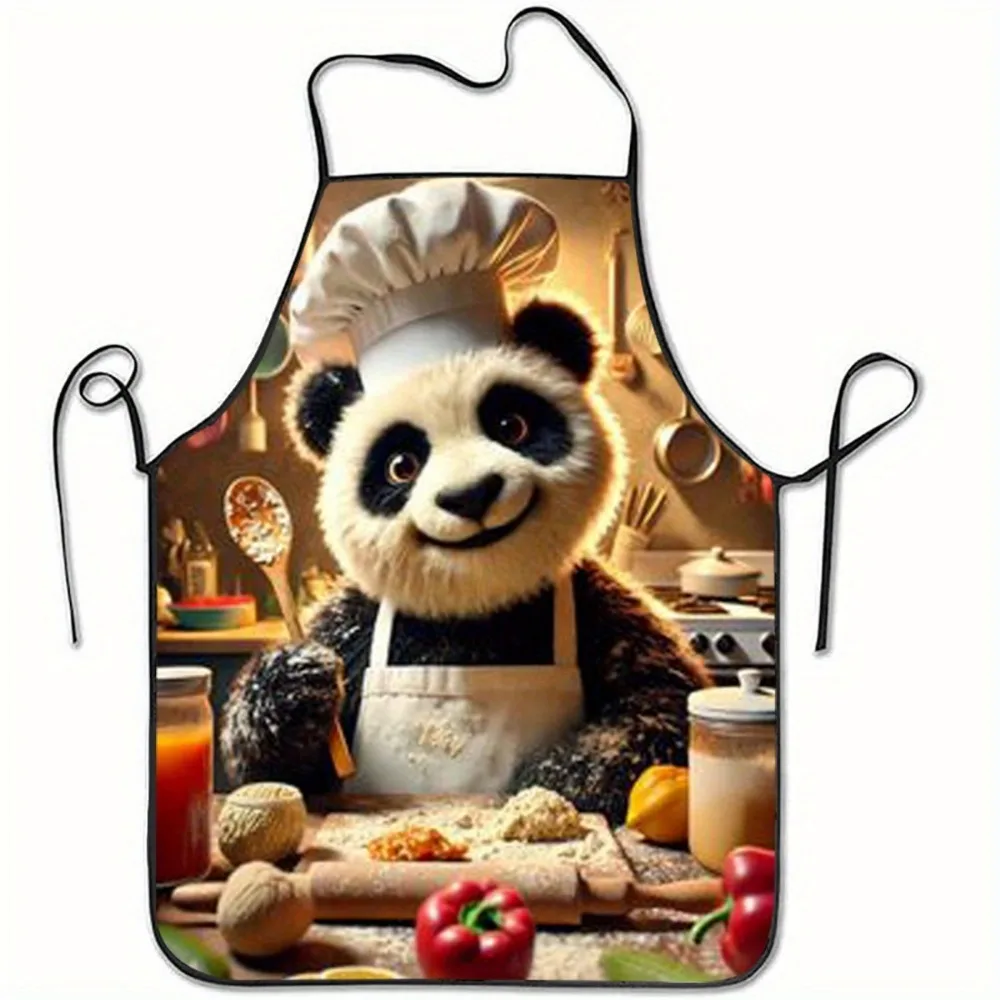 

Panda Chef Theme Printed Apron Waterproof Kitchen Cooking Bib for Men Women Household Baking Grilling Fun Gift