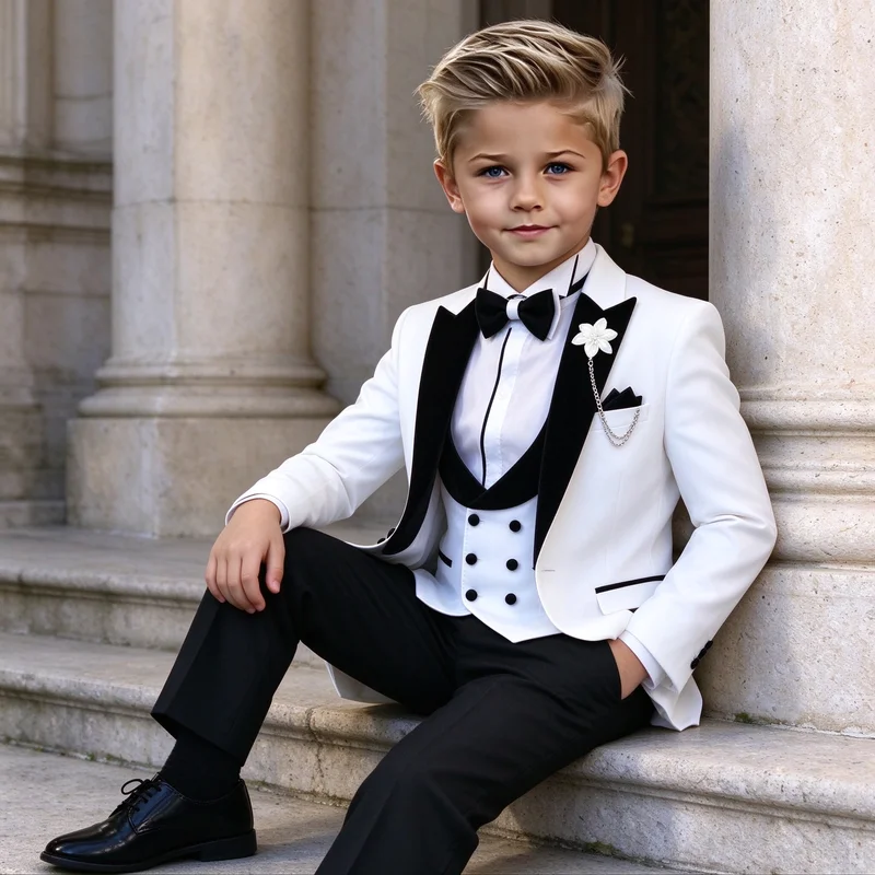Boys' Formal 3-Piece Tailcoat Suit – Slim-Fit Jacket, Trousers, and Vest – Customizable Colors and Sizes