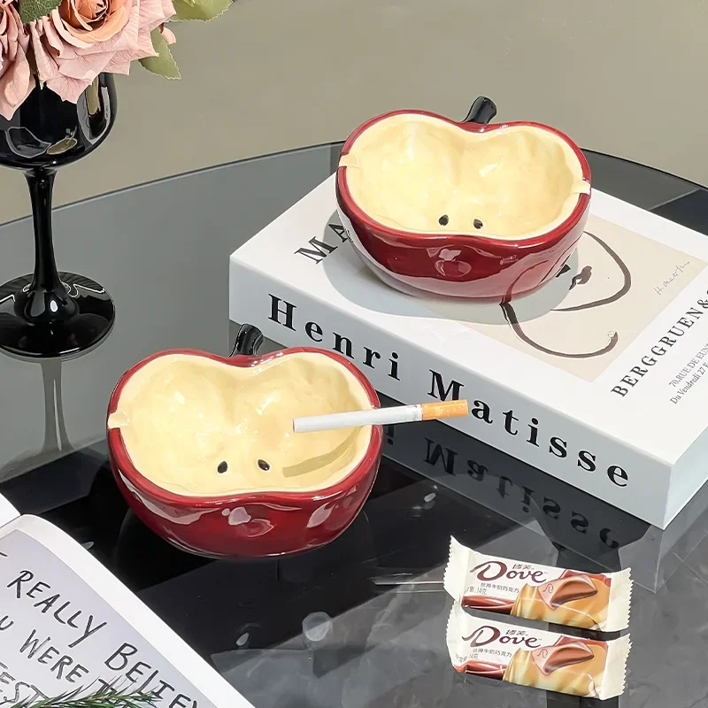 Cute Apple Ceramic Ashtray Office Household Creative Dust-proof Ashtray Decoration Living Room High-Quality Display Ornament New