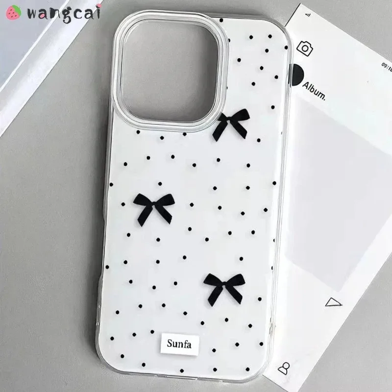 Elegant Bow Phone Case For Samsung Galaxy A56 M56 F56 M06 F06 A55 A54 A50 A50S M40S A30S 5G 4G Cute Cartoon Polka Dots Cover
