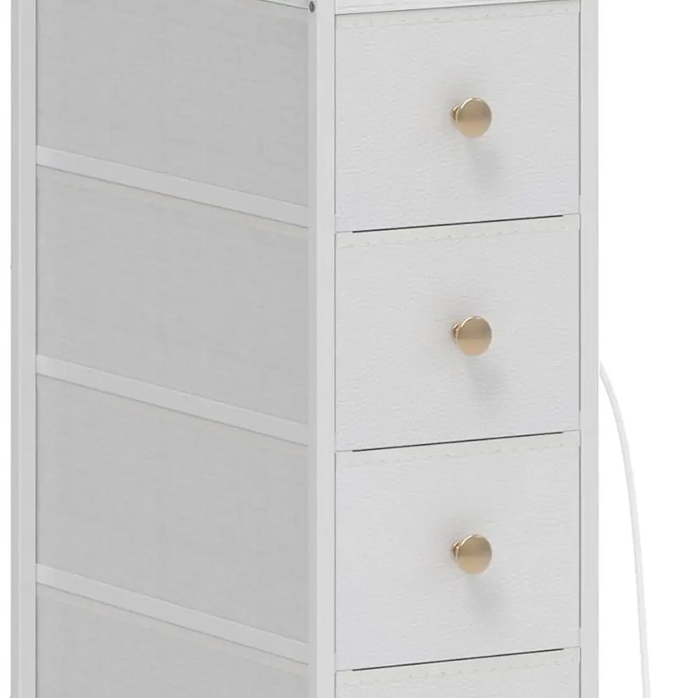 

Vertical Slim Chest of Drawers with Charging Station - 4 Drawers White for Bedroom, Bathroom, Small Spaces