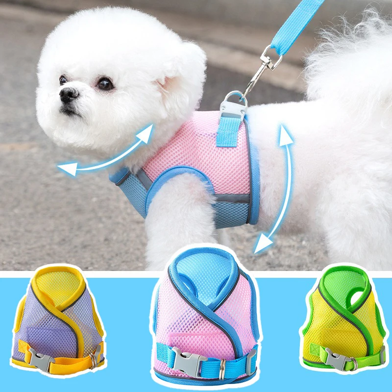 

Lightweight Mesh Vest Harness for French Bulldog Spring Summer Outdoor Cat Leash Set Cute Bear Puppy Anti Lost Floral Pet Collar