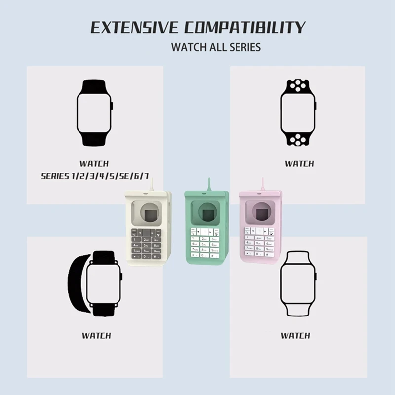 Silicone Charging Holder Dock For Apple Watch Charger Stand Retro Computer Pattern Charging Base C