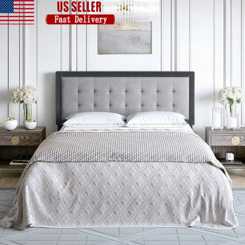 

Мягкое бархатное тафтинговое изголовье, регулируемая высота, полная кровать размера «queen-size», простая сборка, современный дизайн, темно-серый цвет