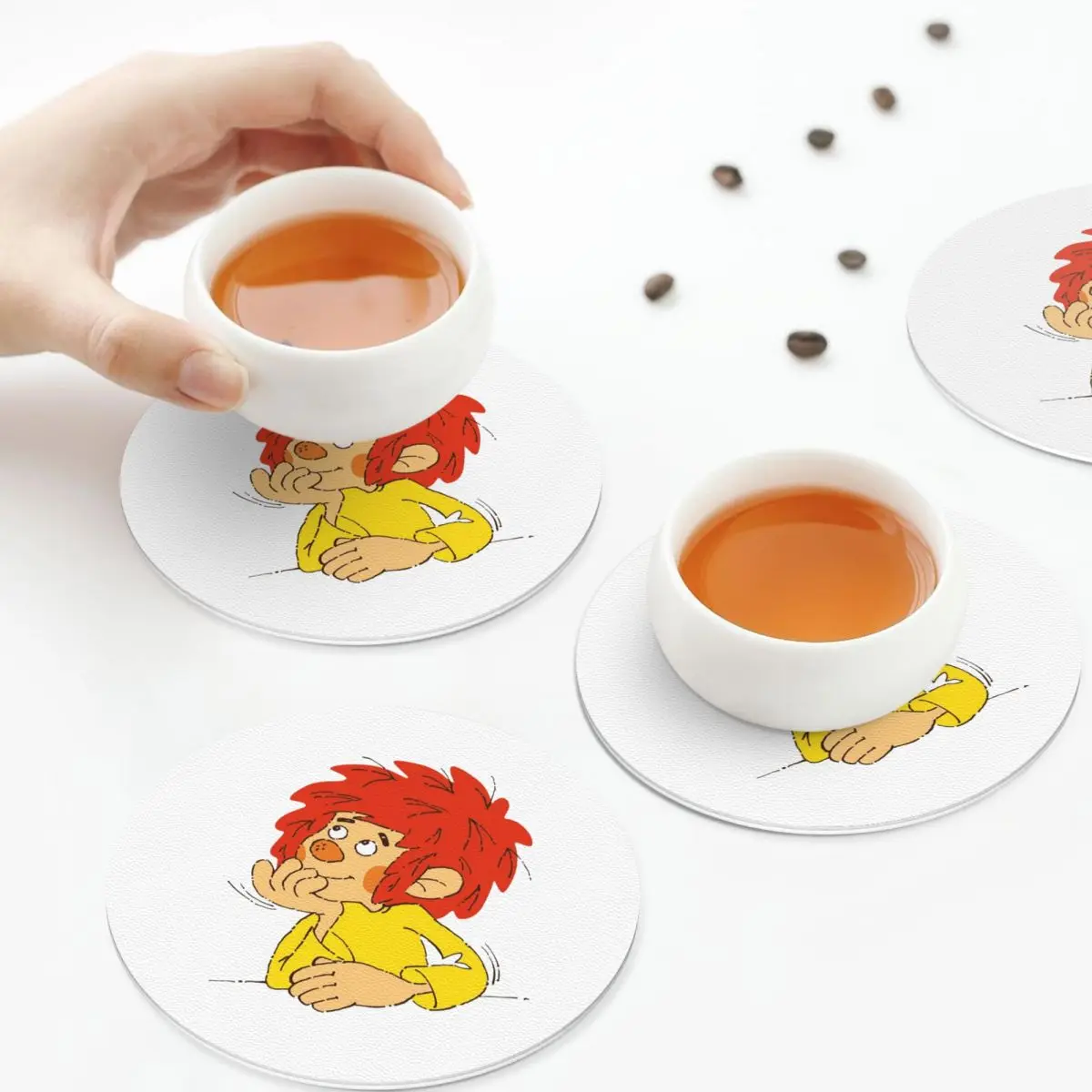 Pumuckl Charaktere 코스터 주방 플레이스매트 미끄럼 방지 단열 컵 커피 매트 장식용 홈 테이블웨어 패드 4개 세트