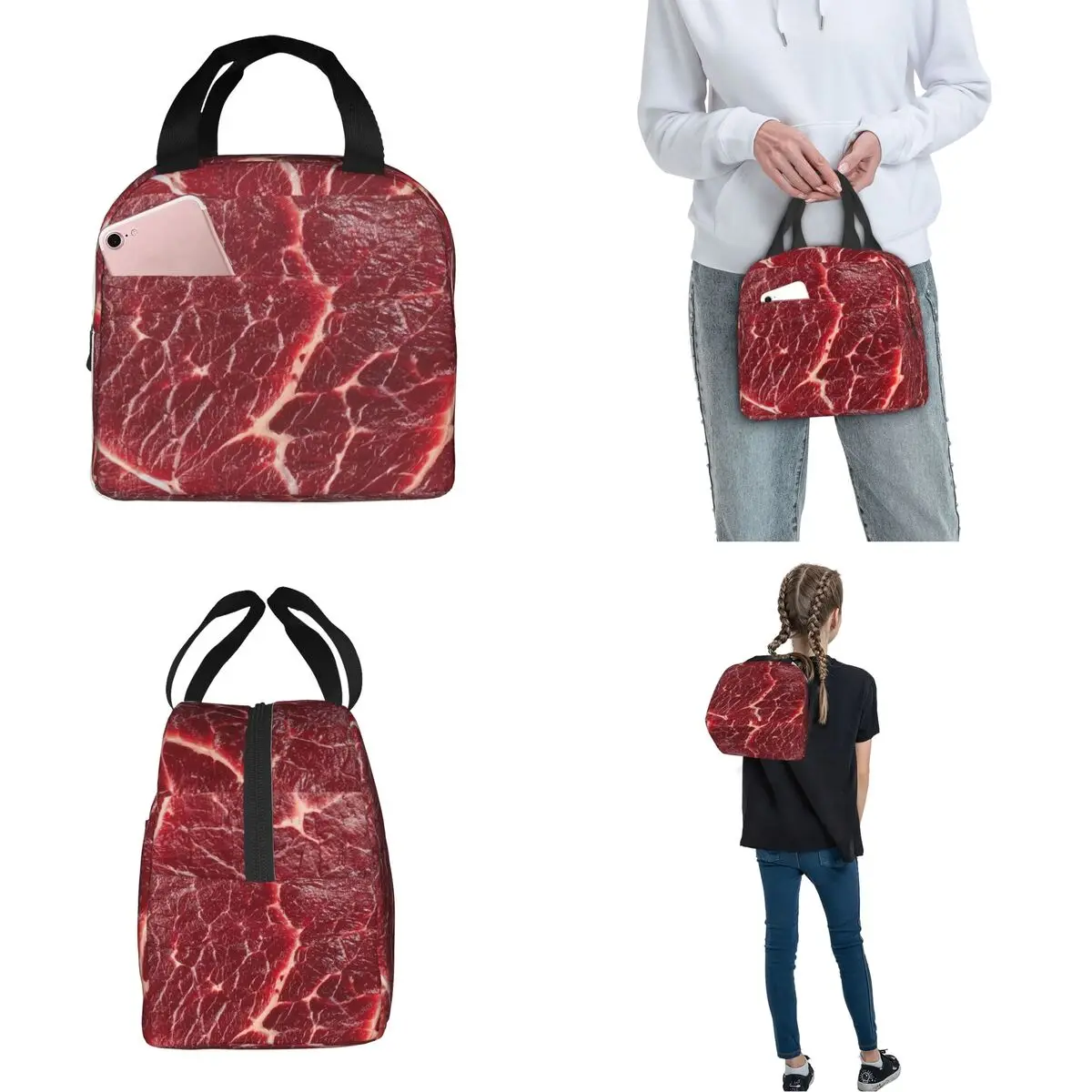 Steak Texture Insulated Lunch Bag Thermal Bag Lunch Container Large Tote Lunch Box Girl Boy College Outdoor