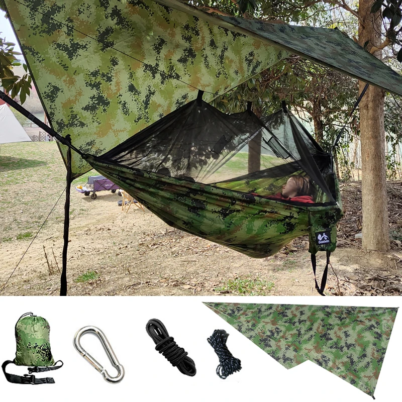 

Outdoor Automatic Quick Open Mosquito Net Hammock Tent With Waterproof Canopy Awning Set Hammock Portable Pop-Up Portable Camp