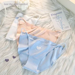 M-XL Women's Underwear Sexy Ice Silk Briefs Girl Cute Love Panties Mid Waist Seamless Comfort Underpants Female Lingerie