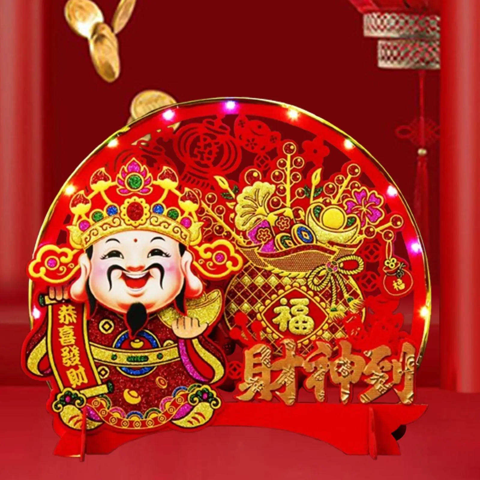 Decoração de mesa de ano novo chinês tradicional o deus da riqueza ajustável