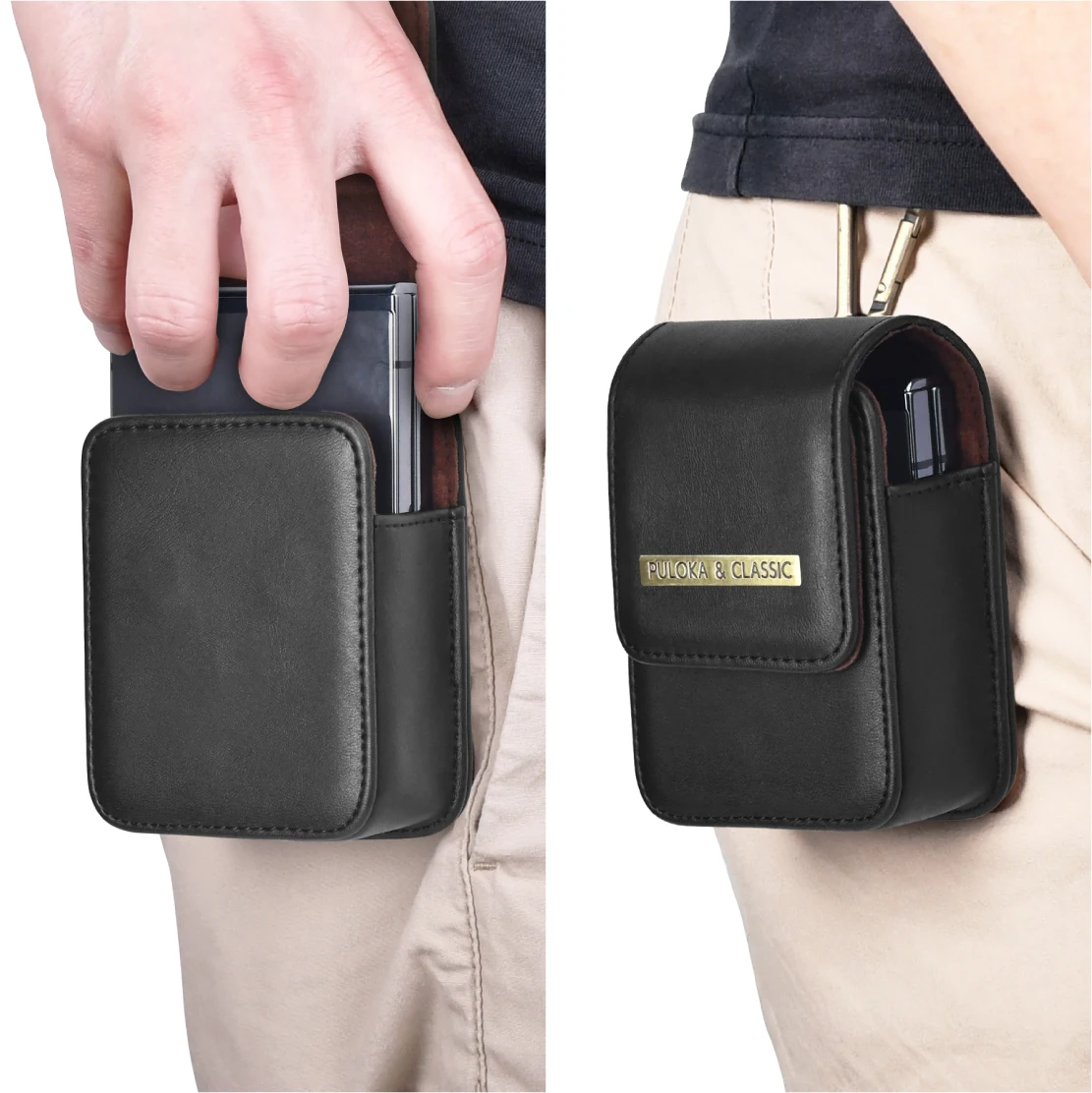 PULOKA Phone Holster Belt Bag Leather Cellphone Pouch Bag Men for Samsung Galaxy Z Flip 5/4/3/2