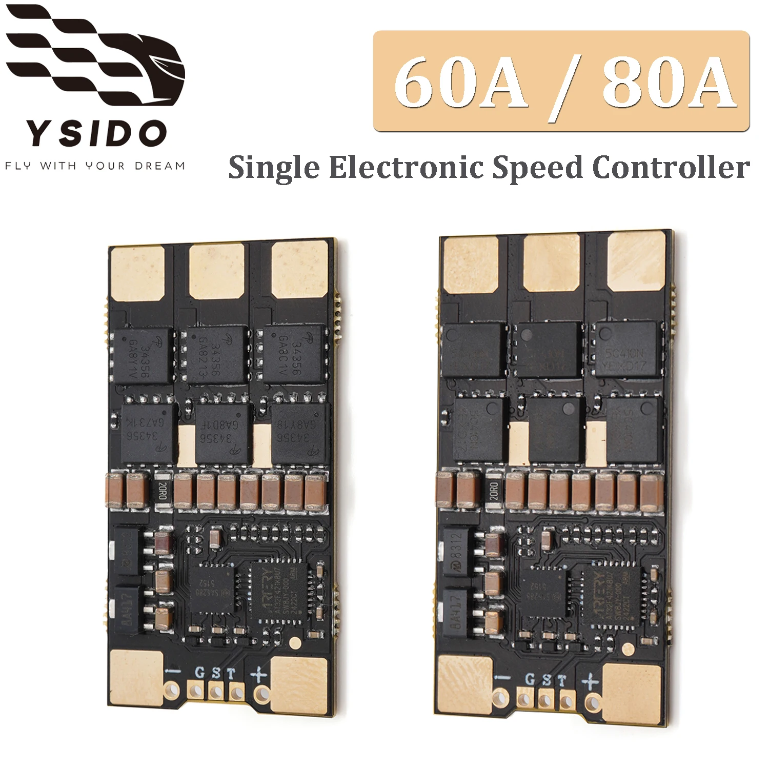 

YSIDO RC FPV ESC 60A / 80A AM32 Высокопроизводительный одноканальный электронный регулятор скорости 3-8S Lipo для радиоуправляемых дронов и авиамоделей