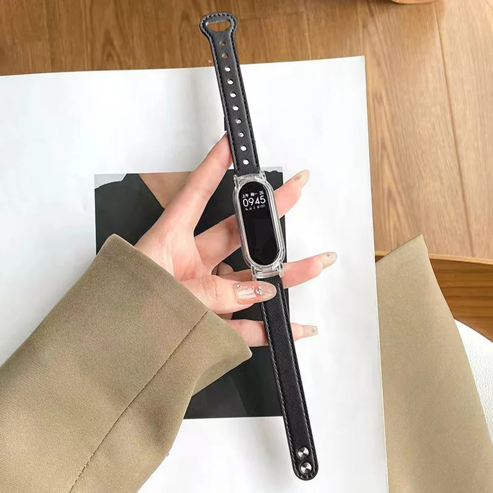 Double nails Leather Watch Band For Xiaomi Band 10 9 8 New Design Band Xiaomi Smart Band 9 8 NFC Band Xiaomi 9 8 Accessories ﻿