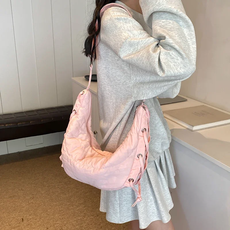 LEFTSIDE Soft Tie Design Cloth Big Underarm Bags Lady Shoulder Bag for Women 2024 Trend Retro Fashion Y2K Handbags and Purses