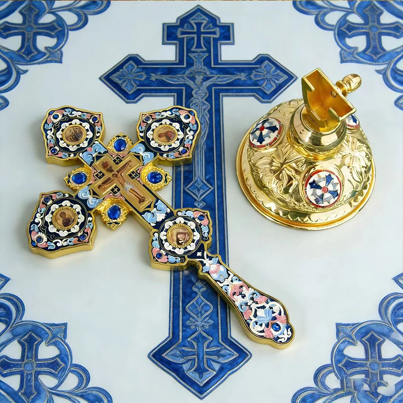 Enamel Orthodox Standing Cross Crucifix with Premium Church Grade Altar Cross for Home Prayer Room & Christian Religious Gift