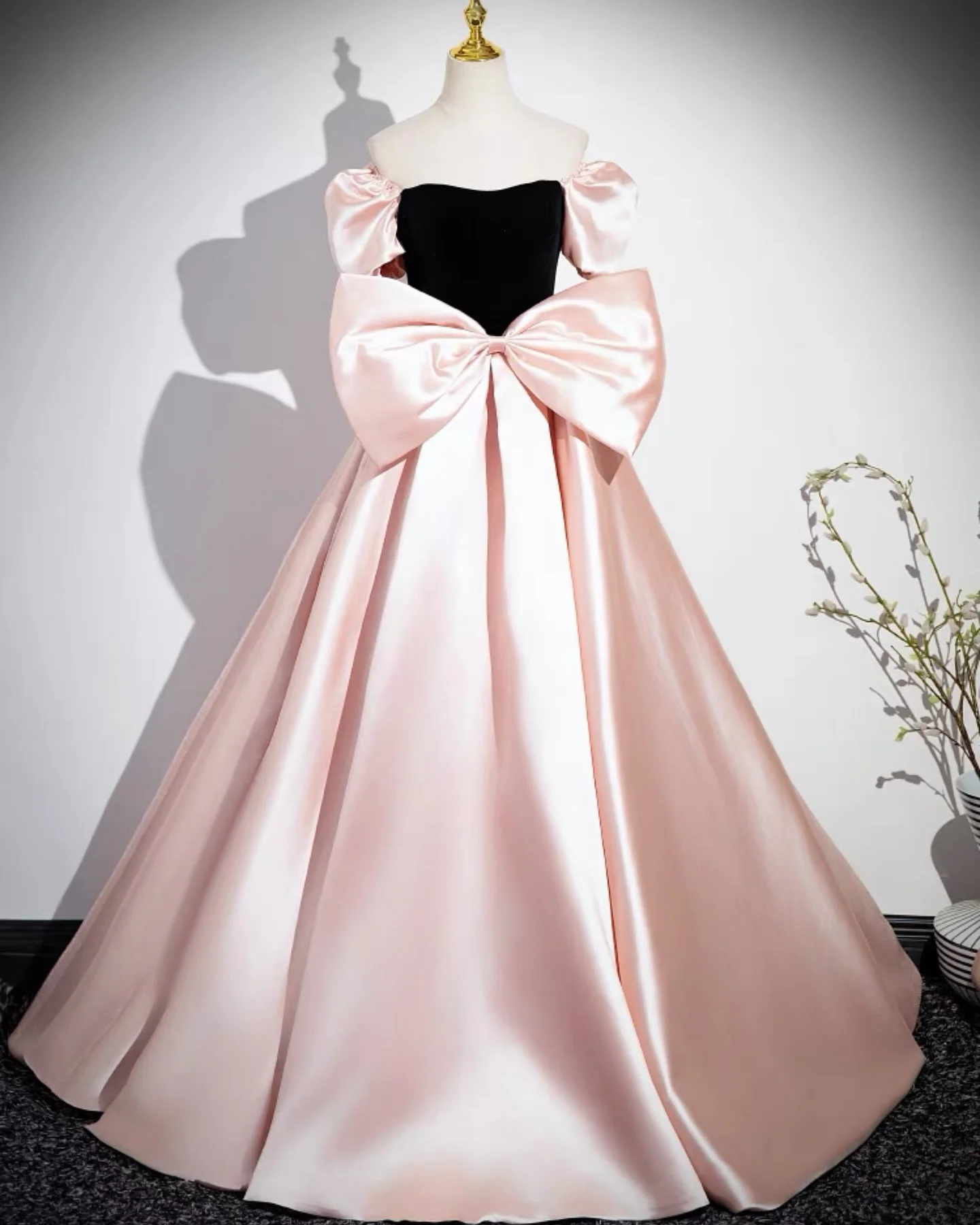 

Customized Temperament Satin 3D Bow Evening Dresses Delicate Short Sleeves Cocktail Dress Custom Size Special Occasion