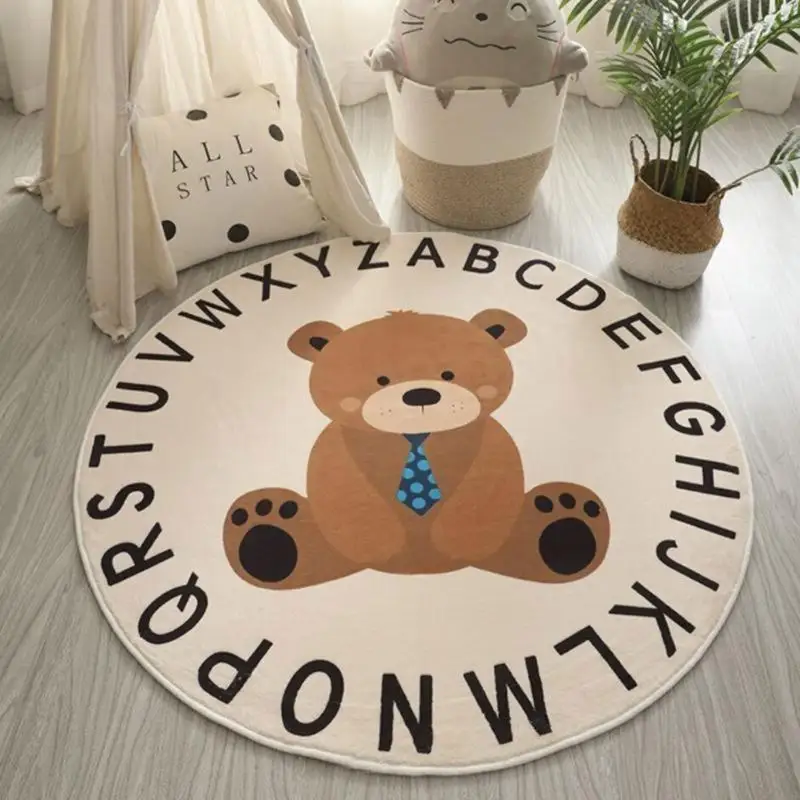 E06F CARTOON Animal Print Baby For Play Mat Crawling Dibet Pokój dla dzieci dywan okrąg
