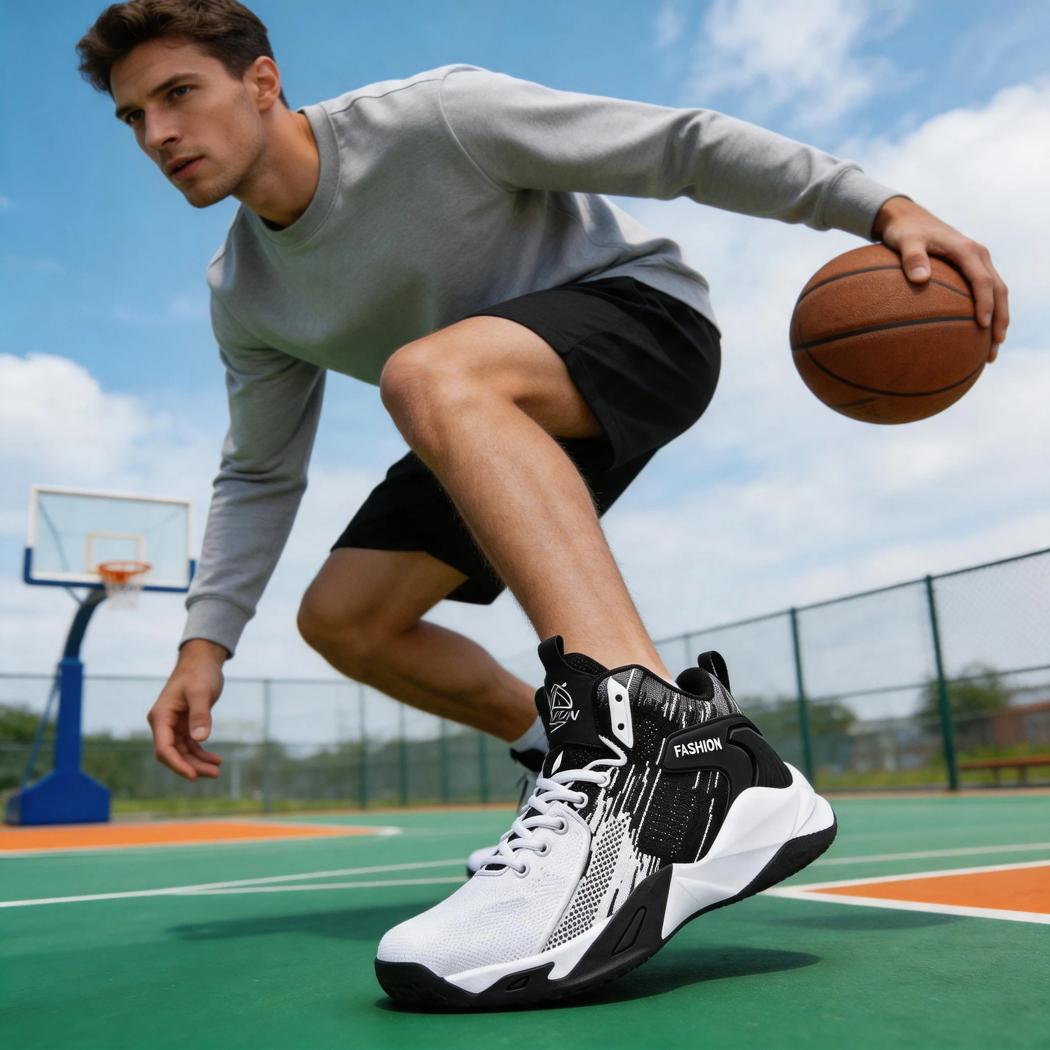 Breathable Men's Basketball Shoes, Large Sizes, Non-Slip Sneakers, Casual Sneakers