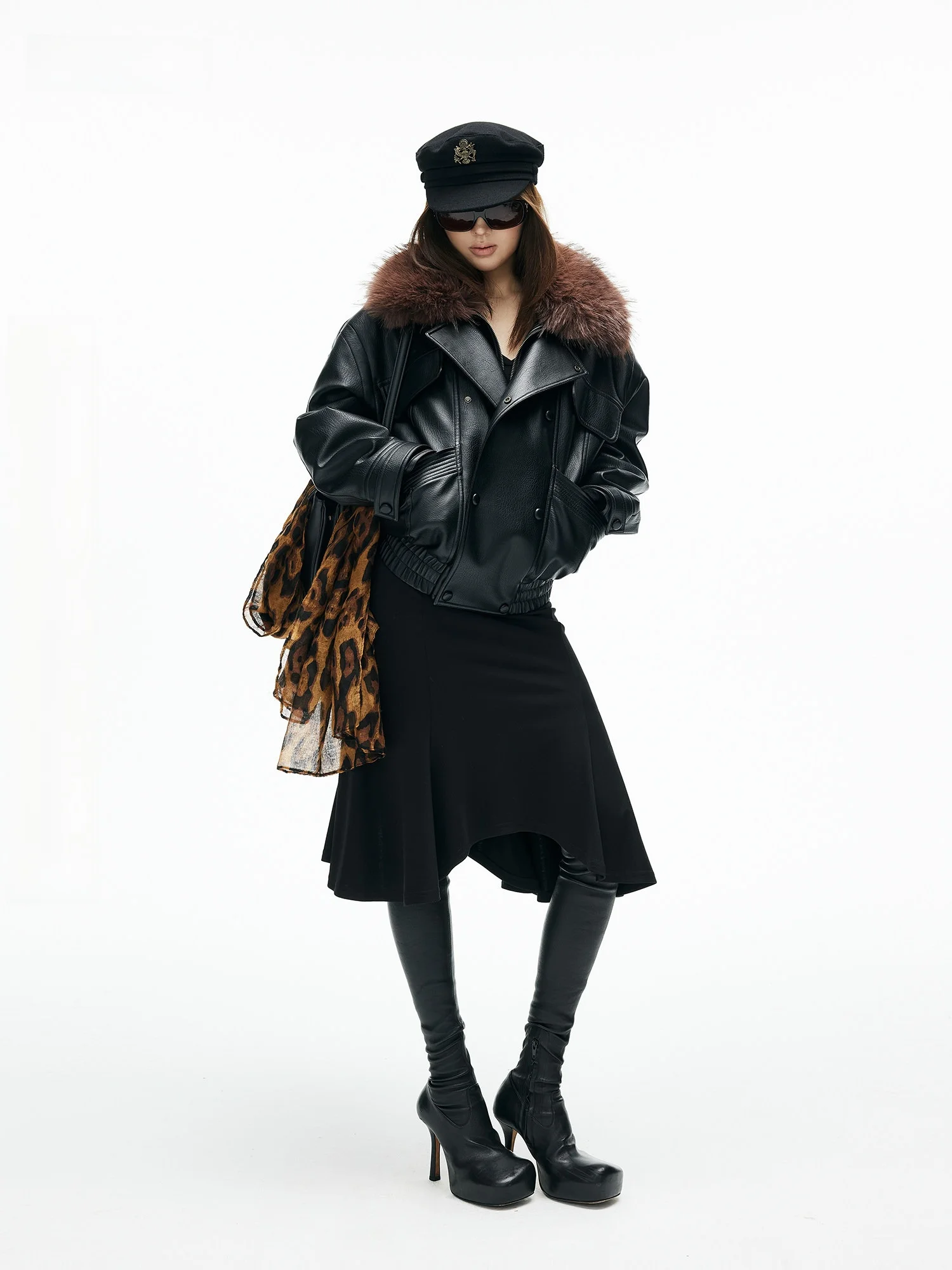 

Куртка из искусственной кожи с узором личи, утепленная хлопковым наполнителем, свободного кроя, повседневная, женская