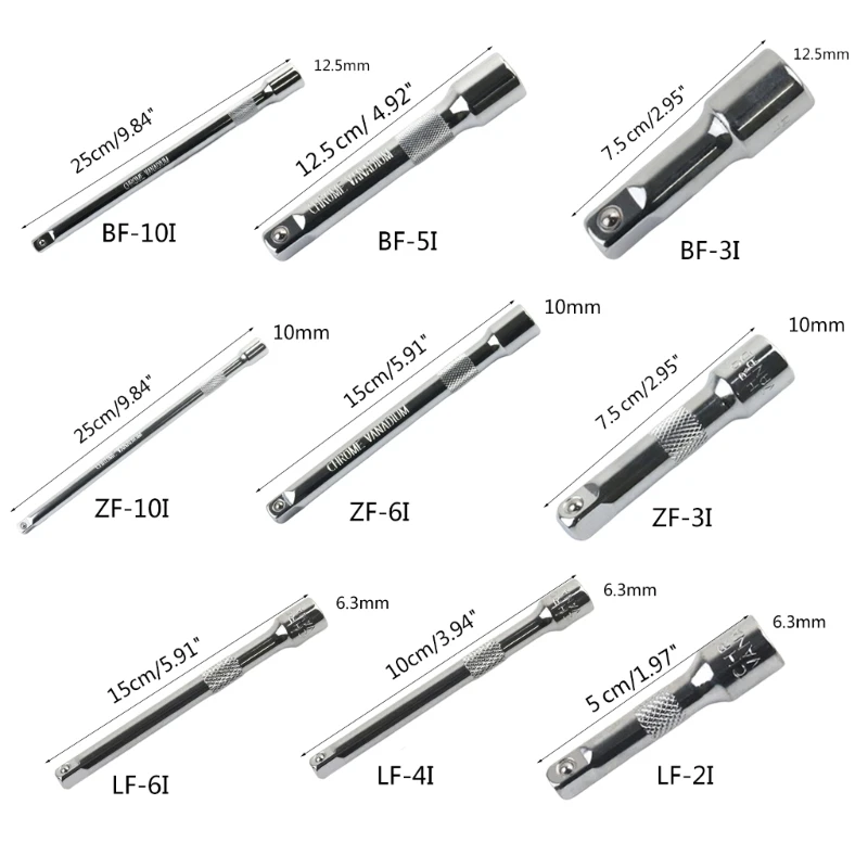 Socket Ratchet Wrench Extension Bar 1/4 3/8 CRV 50/75/100/125/150/250mm Bar Sleeve Connecting Rod Steering