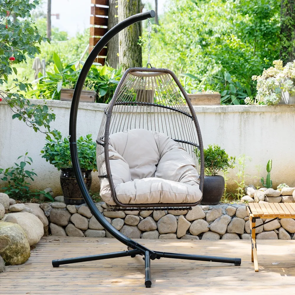 

Egg Hammock Basket Chair Hanging Swing Chair UV Resistant Cushion with Stand
