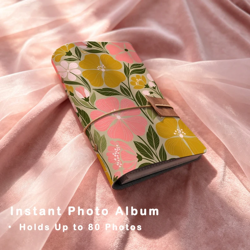 Pink Yellow Large Bloom Floral Print Instant Photo Album Holds Up To 80 Pcs 3 Inch Instant Photos Sweet Gift for Girls & Flower