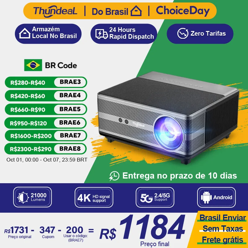 ThundeaL Projetor Android TD98 WiFi LED Vídeo Feixe de Filme TD98W Home Theater projetor 4k portátil smart tv home-appliance projetor 1080P nativo projetores no brasil