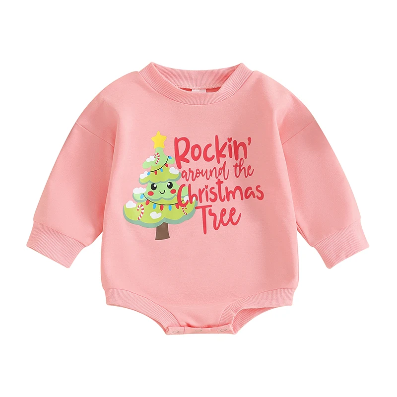 Newborn Baby Girl Boy Christmas Outfits Long Sleeve Oversized Sweatshirt  Bubble Romper Infant Xmas Clothes