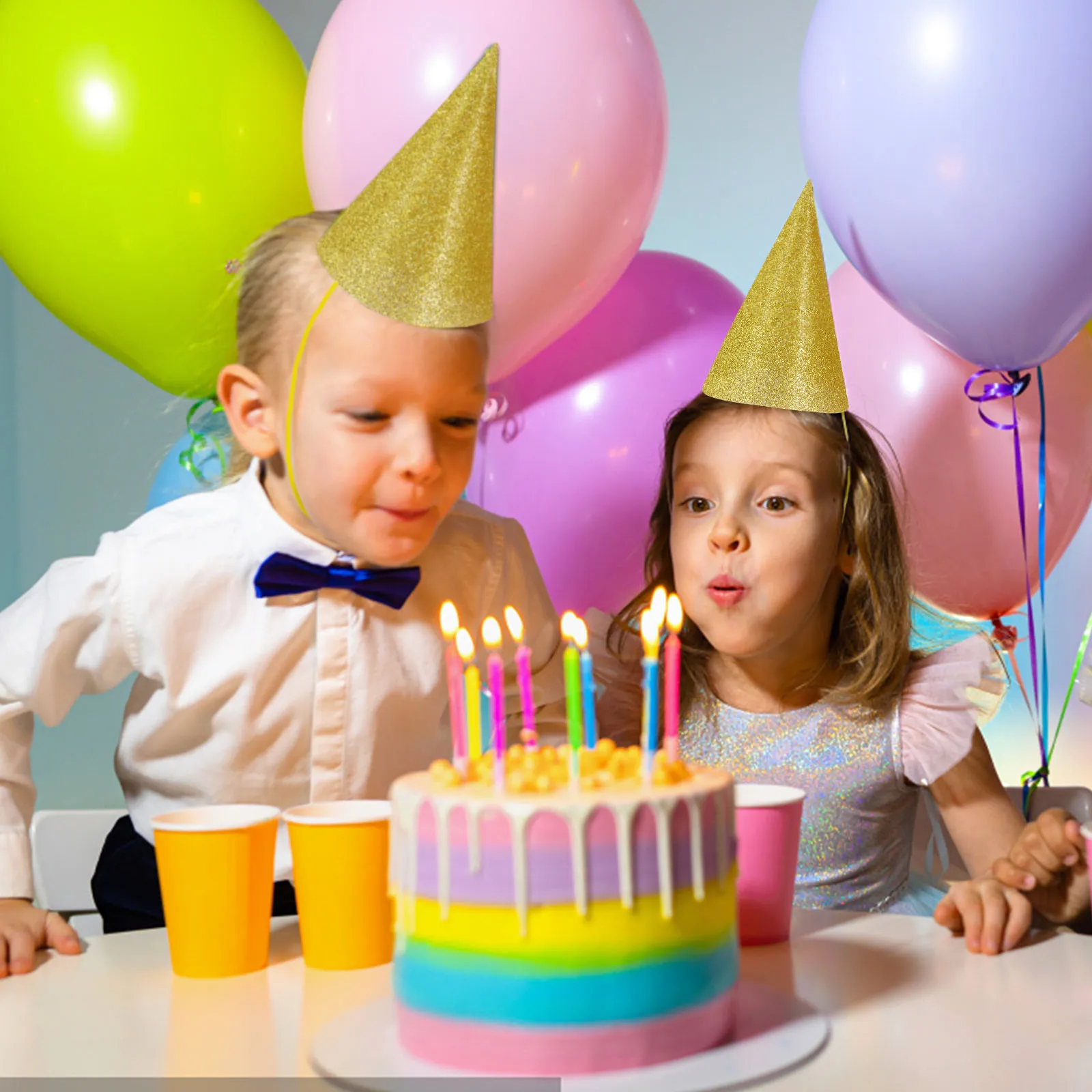 

12 Pcs Birthday Hat Golden Party Hats for Kids Adults Conical Caps Decorations Glitter Celebrations Accessories