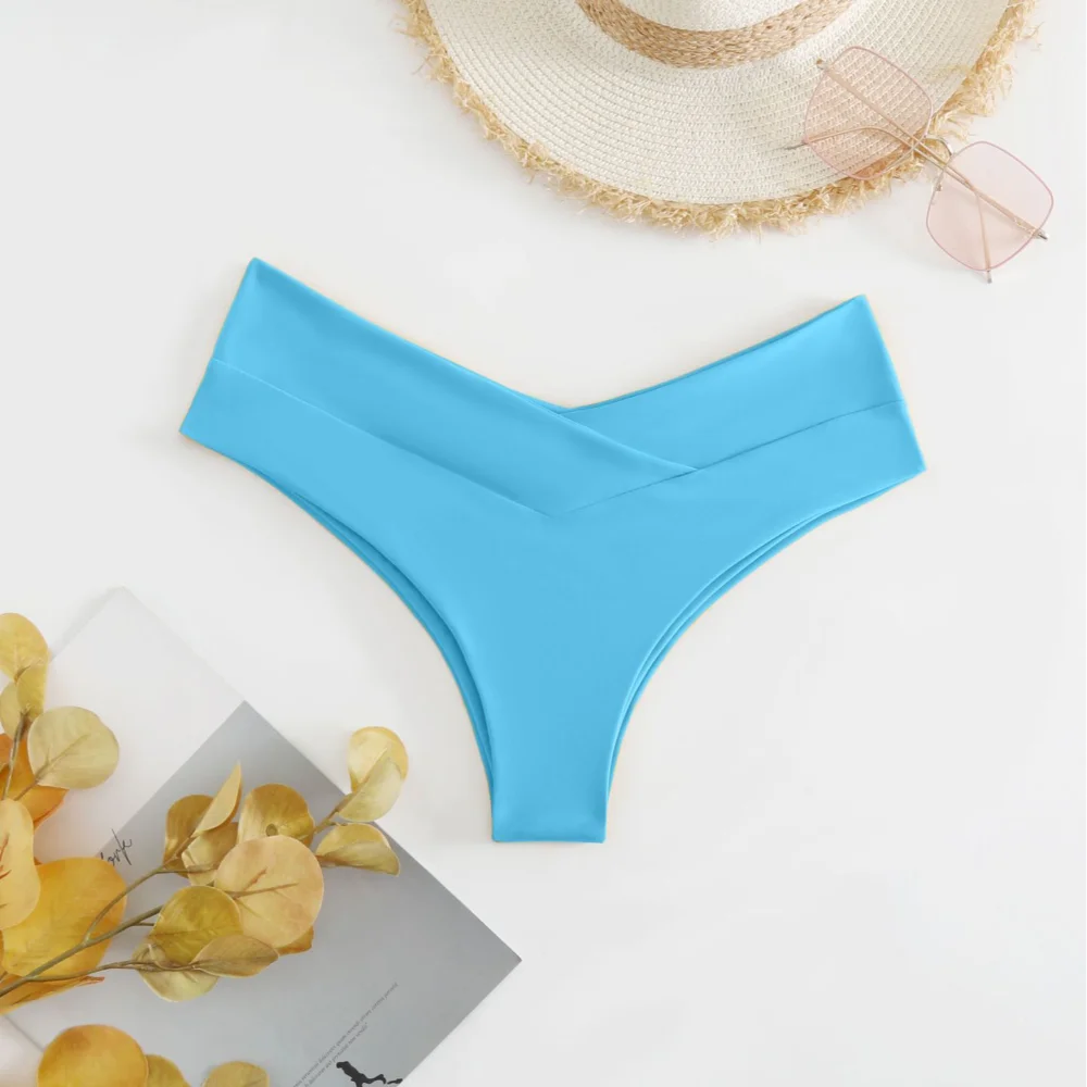 New Plain Cross Low-rise Bikini Bottoms Traceless Low Waist Bikini Bottoms Basic Sexy Swim Trunks Women