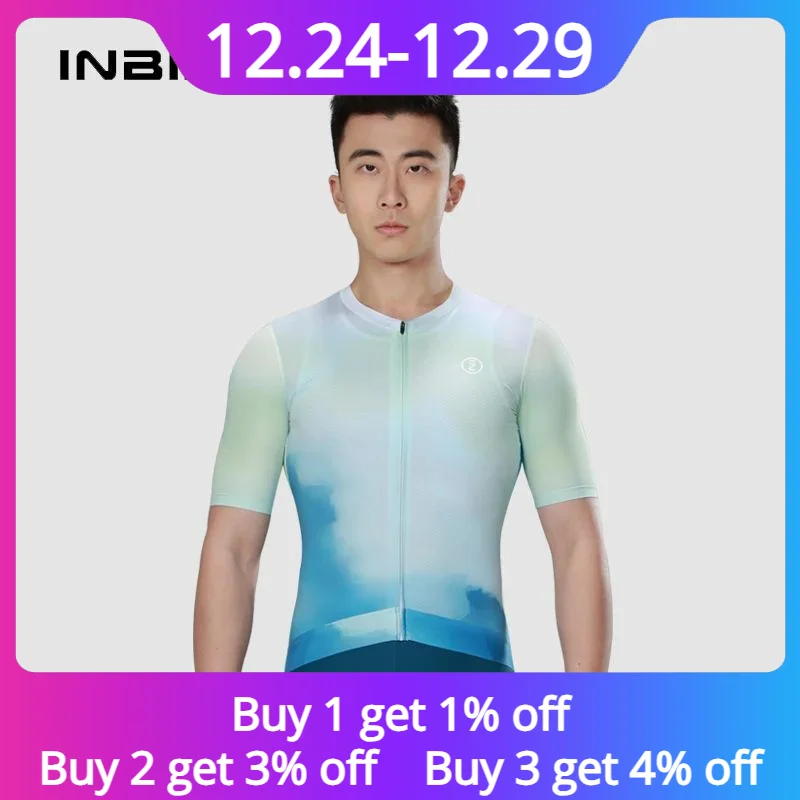 INBIKE Cycling Jersey Sweat-absorbent Quick-drying Cycling Clothes For Men With Pocket Men Cycling Shirt Gradient Color  Jersey