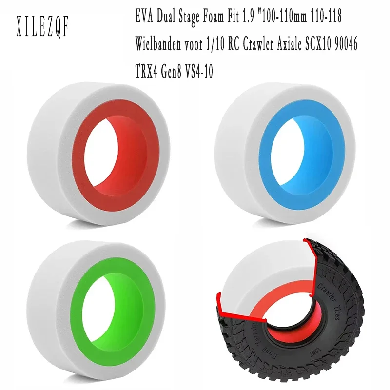 

EVA Dual Stage Foam Fit 1.9 "100-110mm 110-118 Wielbanden voor 1/10 RC Crawler Axiale SCX10 90046 TRX4 Gen8 VS4-10