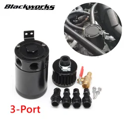 Universal Racing Baffled Oil Catch Can Tank 2-Port/ 3-Port Reservoir with Drain Valve Breather Cylinder Filter Kit Aluminum