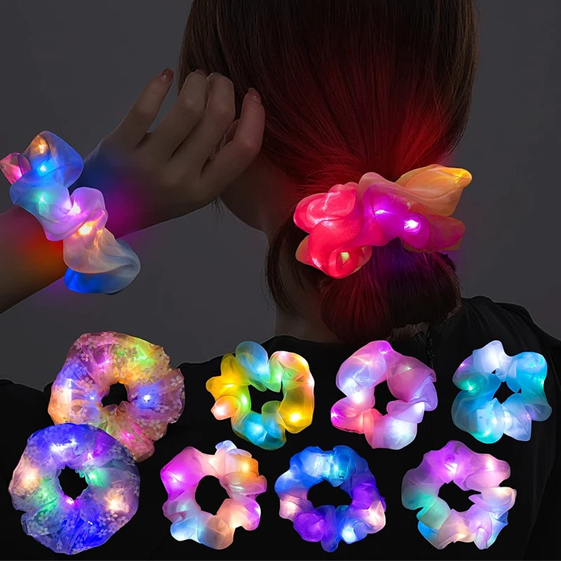 LED Luminous Hair Bands Scrunchies Women Girls Headwear Hair Rope Simple Wrist band Rings Rubber Band Christmas Hair Accessories