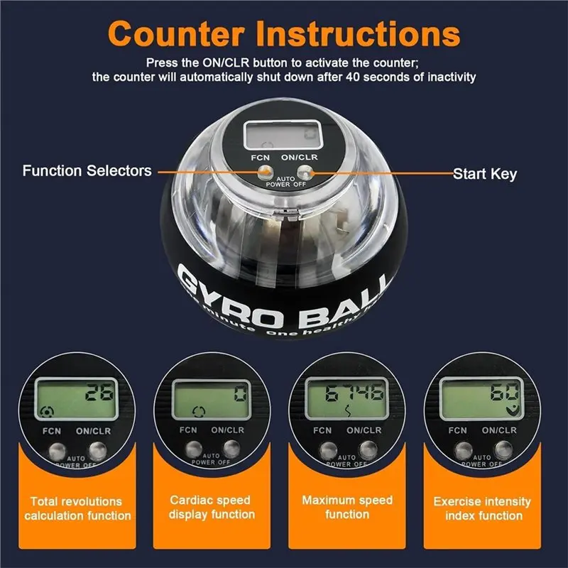 XSXS-Auto-Start LED Lighted Torque Ball With Counter-Self-Starting Wrist Power Gyro Ball, Grip Strength Trainer Training Tool