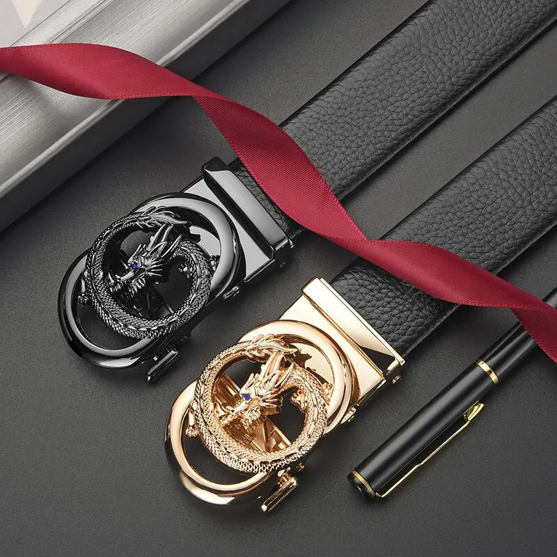 حزام الرجال الراقية سبيكة التنين على شكل مشبك التلقائي نمط ليتشي حزام الخصر الحد الأدنى سراويل تقليدية مع البضائع