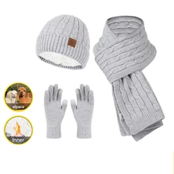 Alpaca Kasjmier Muts Sjaal Handschoenen Set Winter Wolmix Gebreide Muts Pluche Wollen Dikke Lange Gebreide Sjaal Handschoenen Set Voor Dames Heren