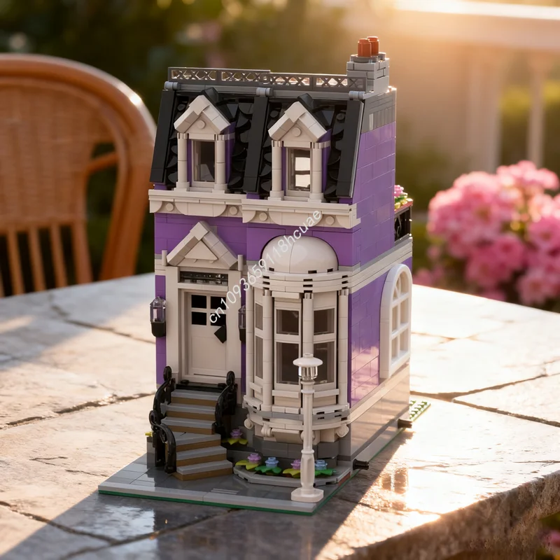 

971pcs MOC Town House Medium Lavender Edition Model Building Christmas Gift Blocks Architecture DIY Creative Education Toy Brick