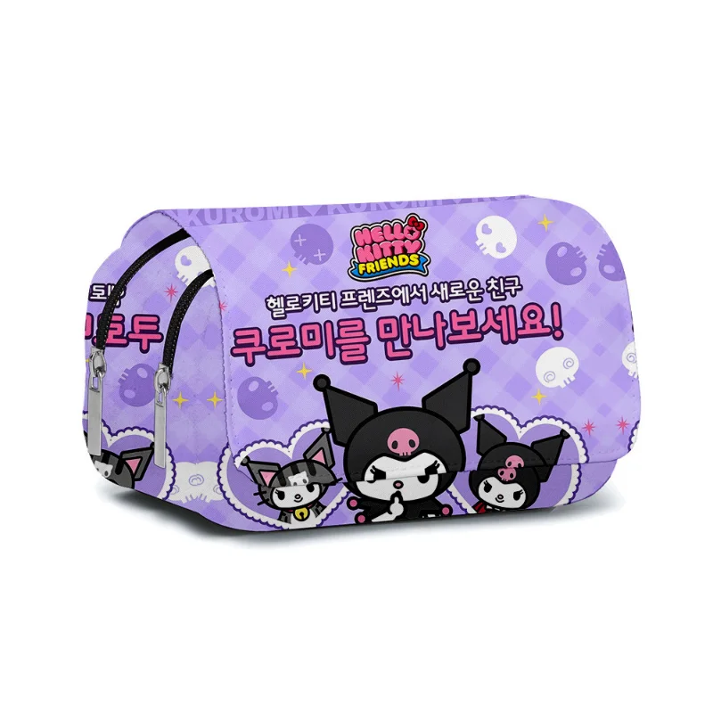 Kawaii Kuromi Double-layer Pencil Bag Primary School Students Stationery Box Cartoon Pencil Bag Mochila Children\'s Birthday Gift